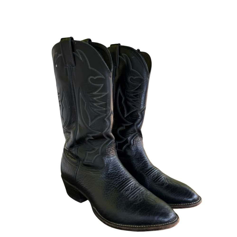 Larry Mahan Mens Black Leather Western Cowboy Boots 11901 Size 10.5 D